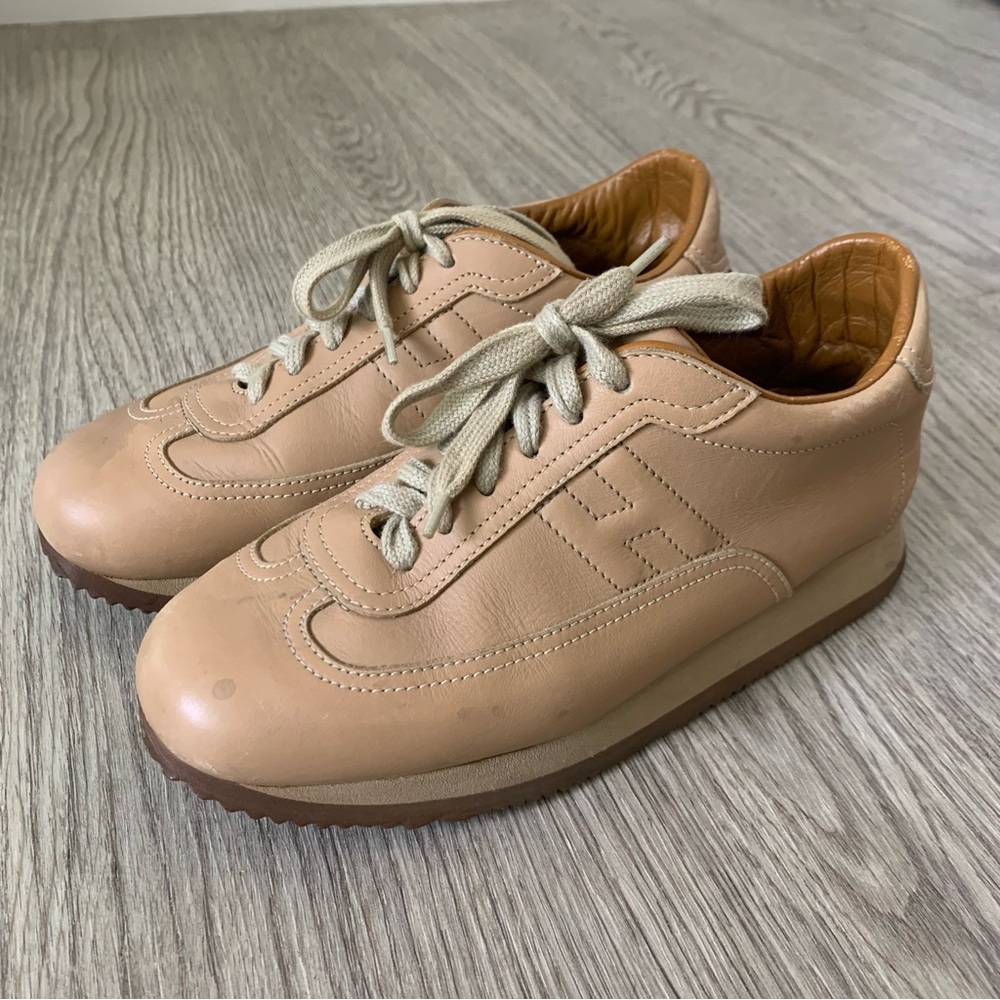 Hermés Quick Tan Leather Sneakers Tennis Shoes